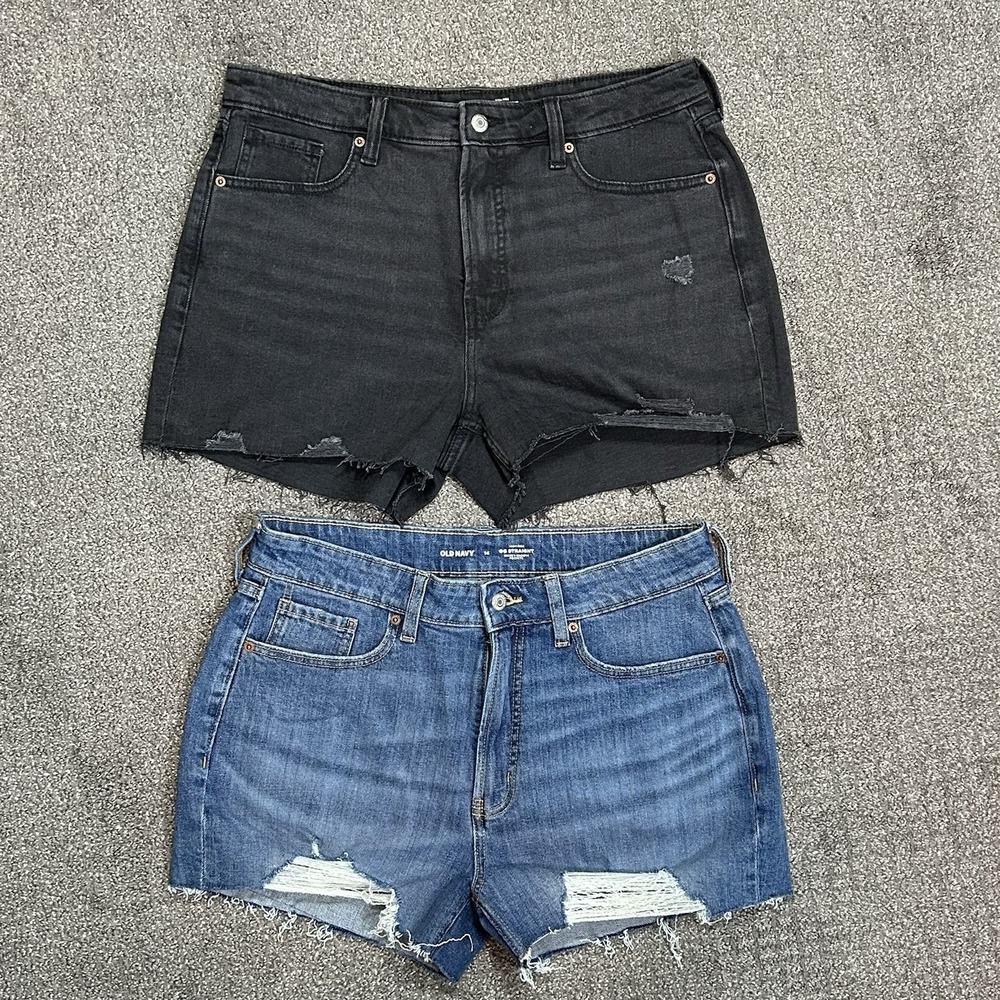 Lot Of 2 Old‎ Navy OG Straight Hi-Rise Denim Shorts -Women's 16- Distressed EUC